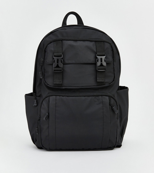 Solid Buckle Laptop Backpack