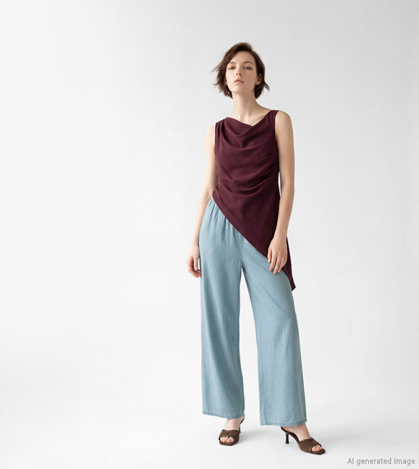 Washed Elastic Waist Wide Leg Jeans