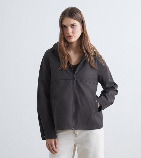 Faux Leather Hooded Raincoat