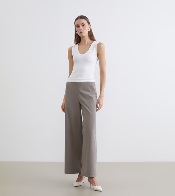 Ribbed Elastic Waist Velvet Trousers