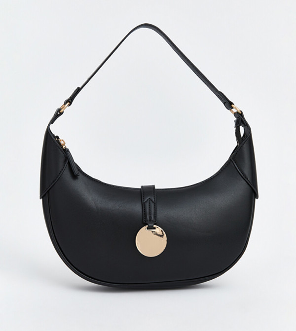 Metal Accent Zip Shoulder Bag