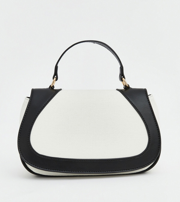 Color Block Snap Button Top Handle Bag
