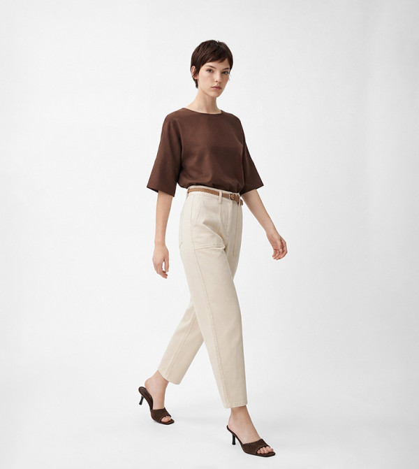 Solid Belted Carrot Fit Jeans