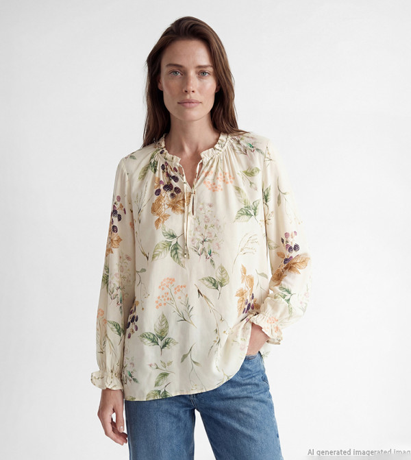 Patterned Tie-Up Neck Top