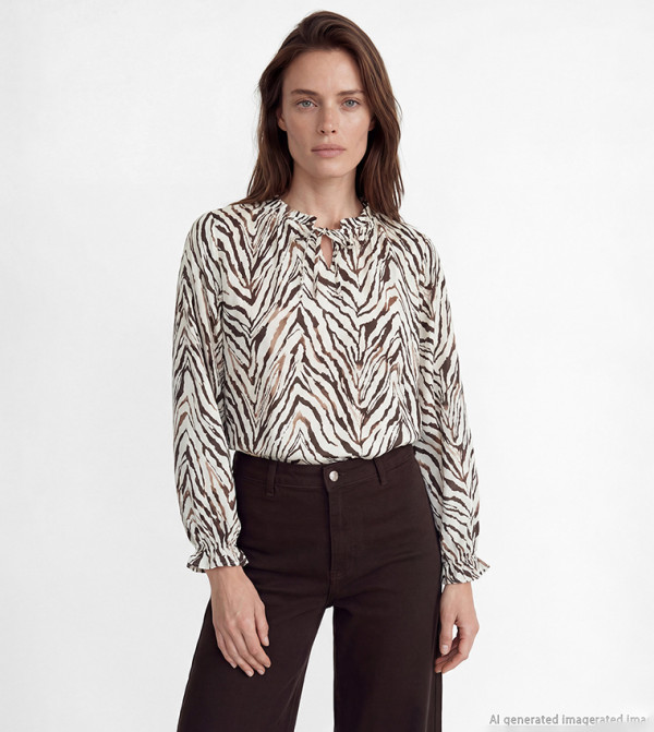 Patterned Tie-Up Neck Top