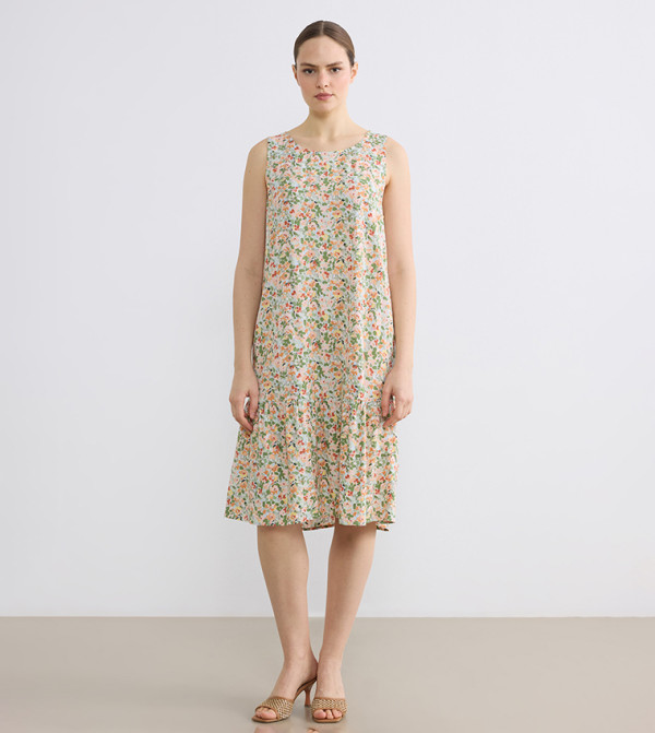 Floral Print Sleeveless Tiered Midi Dress