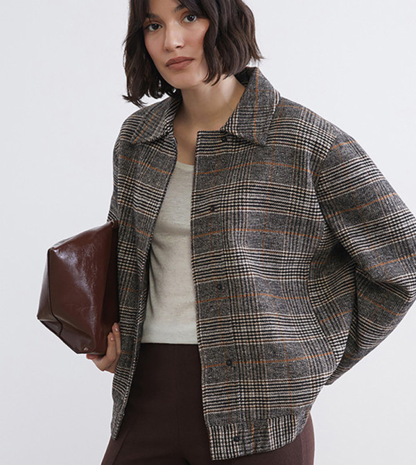 Shirt Collar Plaid Wool Jacket