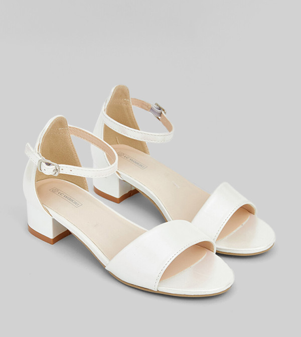 Solid Ankle Strap Block Heel Sandals