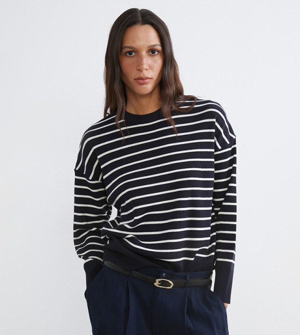 Striped Crew Neck Knitted Sweater