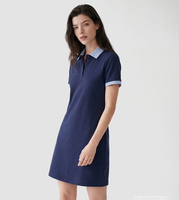 Contrast Collar Short Sleeves Mini T-Shirt Dress