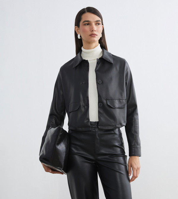 Collared Faux Leather Jacket