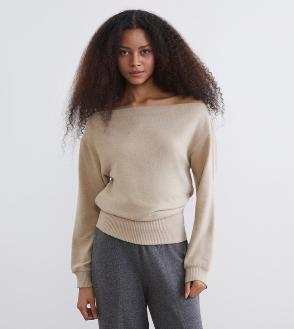 Knitted Boat Neck Long Sleeves Top