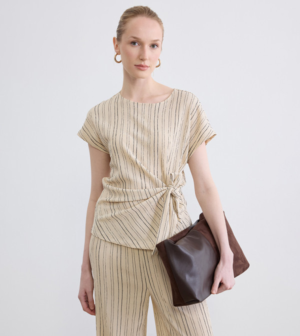 Striped Tie Knot Cap Sleeves Top