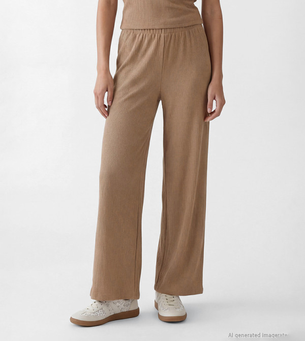 Textured Elastic Waist Wide Leg Casual Pants