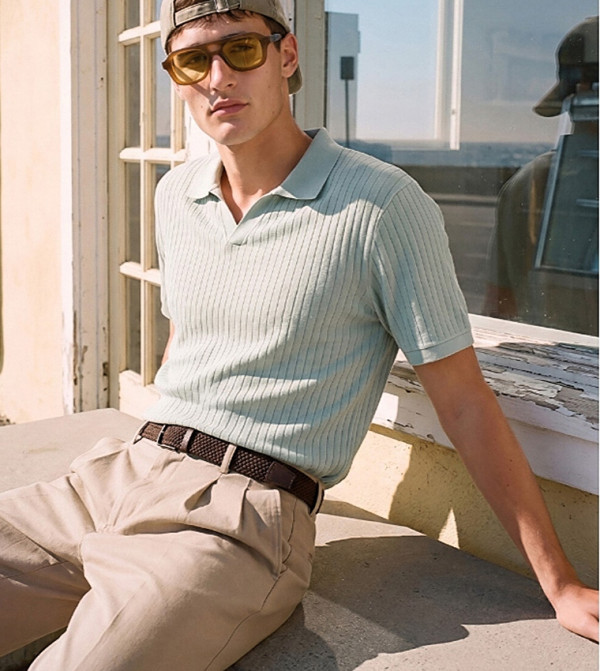 Textured Short Sleeves Polo T-Shirt