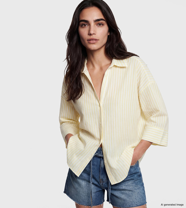 Striped 3/4 Sleeves Oversized Shirt