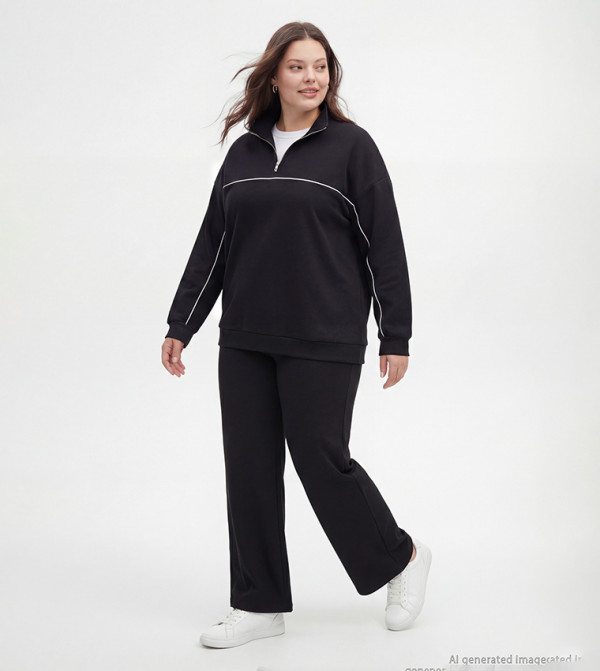 Contrast Trim High Neck Oversized Sweatshirt