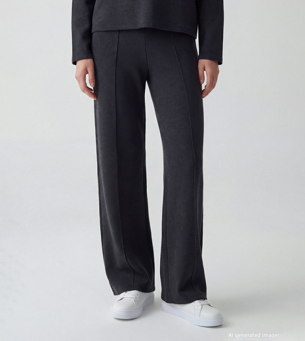Pintuck Seam Elastic Waist Wide Leg Casual Pants
