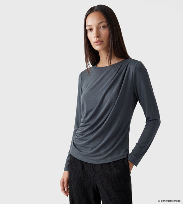 Solid Draped Long Sleeves Top