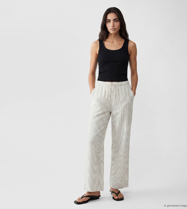 XSIDE Striped Drawstring Wide Leg Trousers