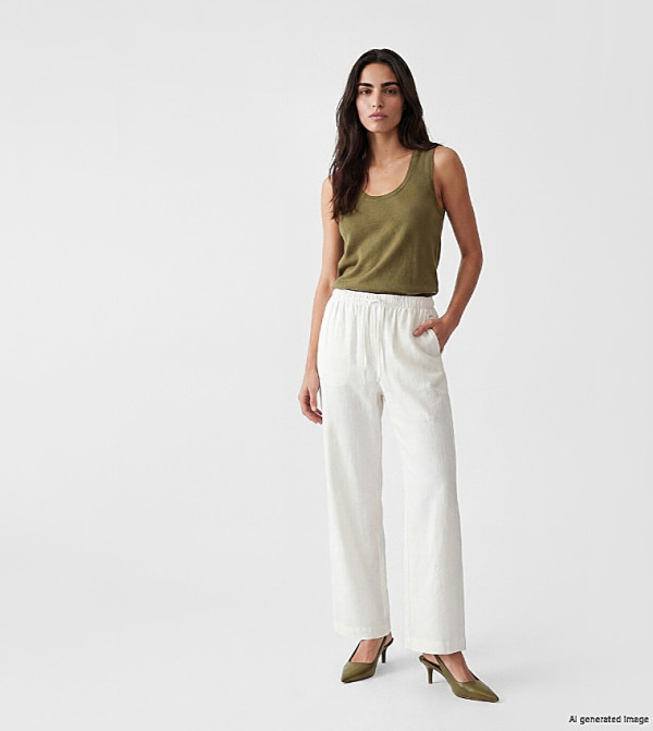 Drawstring Waist Linen Blend Trousers