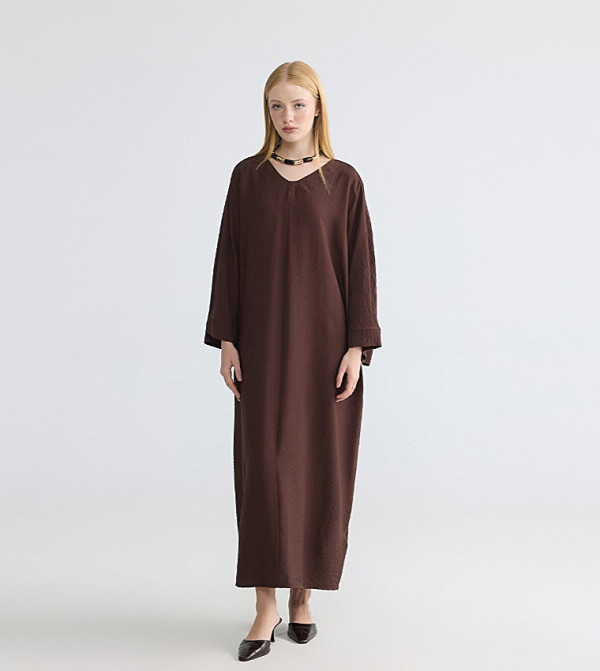 Solid V-Neck A-Line Midi Dress