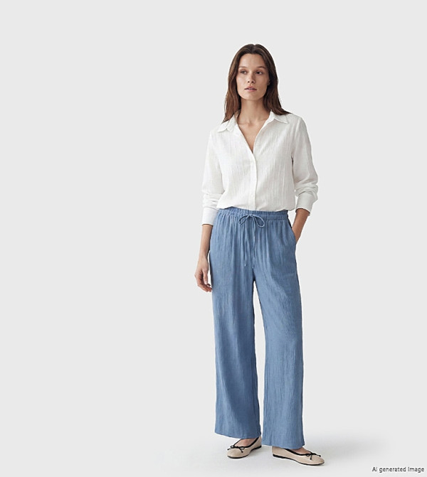 Drawstring Waist Wide Leg Trousers