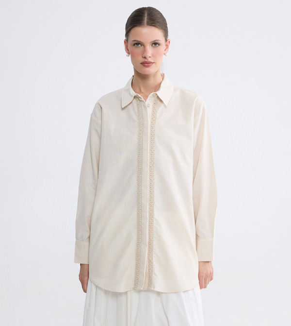 Lace Trim Long Sleeves Oversized Shirt