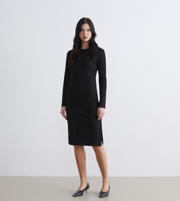 Ribbed Crew Neck Midi Dress