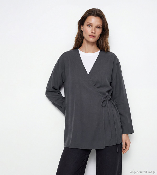 Wrap Tie Detail Long Sleeves Kimono