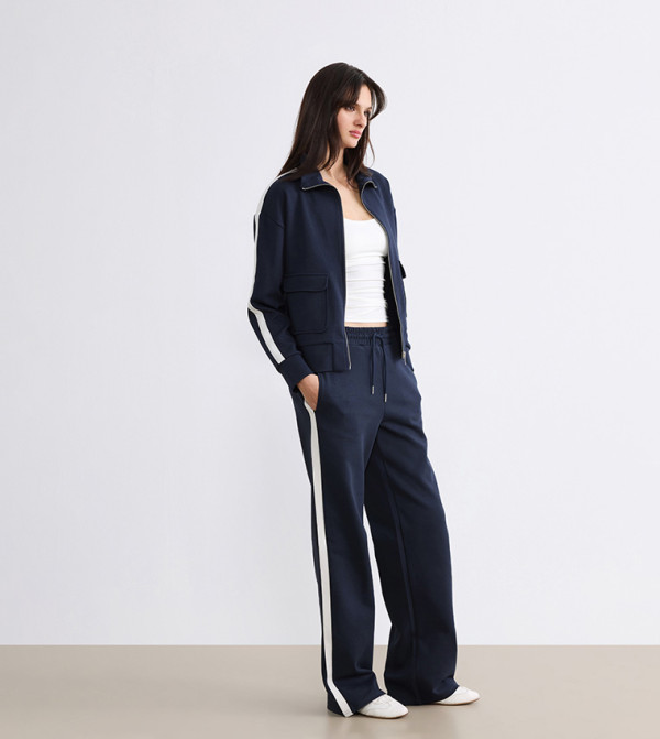 Side Striped Elastic Waist Wide Leg Sweatpants