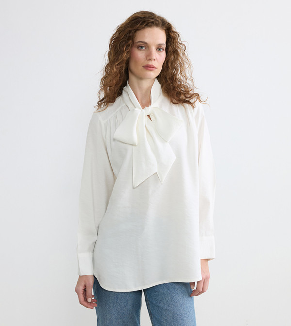 Bow Tie Long Sleeves Oversized Shirt