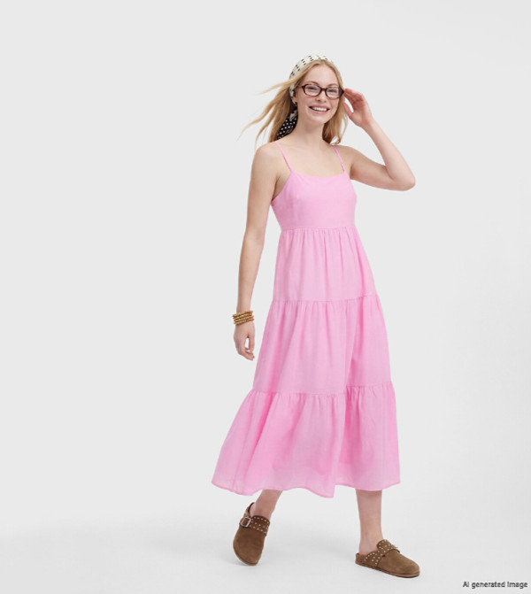 Solid Square Neck Tiered Dress