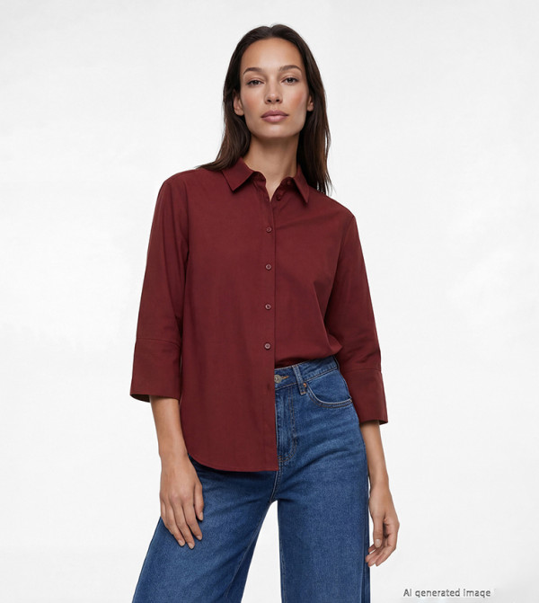 Solid 3/4 Sleeves Poplin Shirt