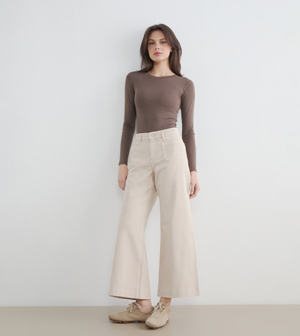 Solid High Waist Wide Leg Jeans