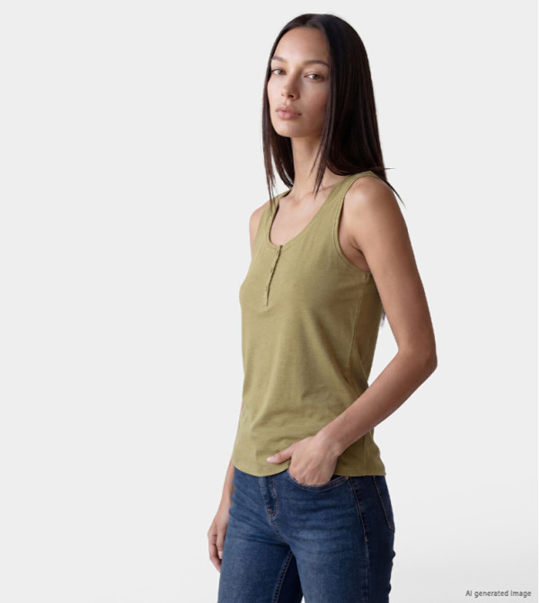 Solid Henley Neck Tank Top