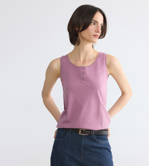 Solid Henley Neck Tank Top