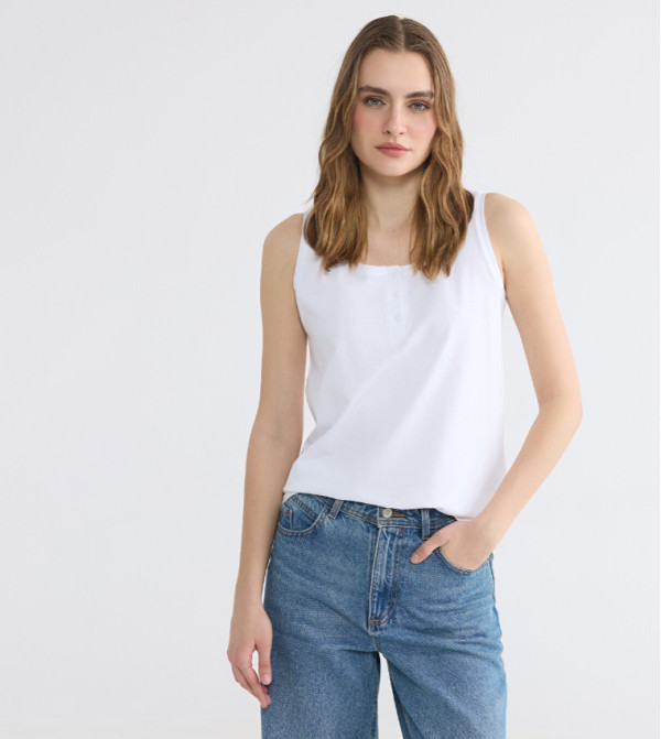 Solid Henley Neck Tank Top
