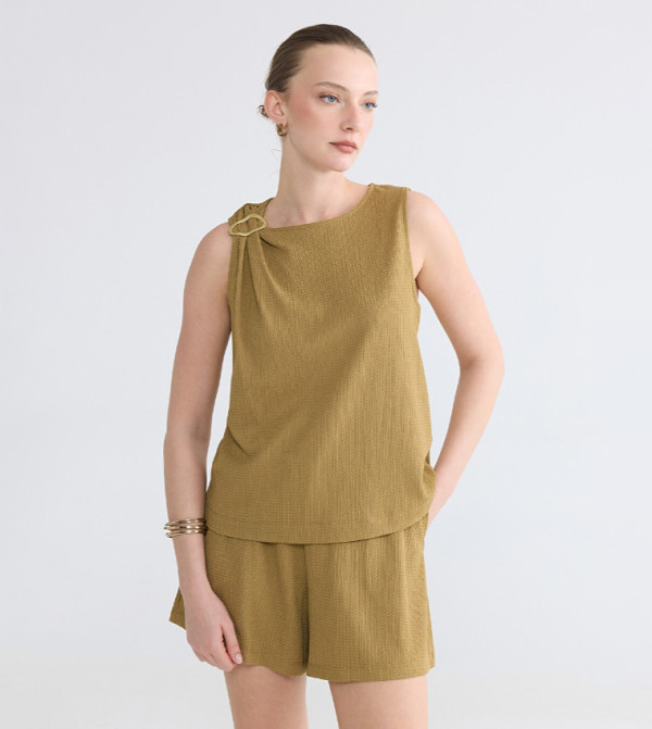 Textured Gold-Tone Hardware Sleeveless Top