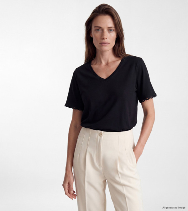 Embroidered V-Neck Top
