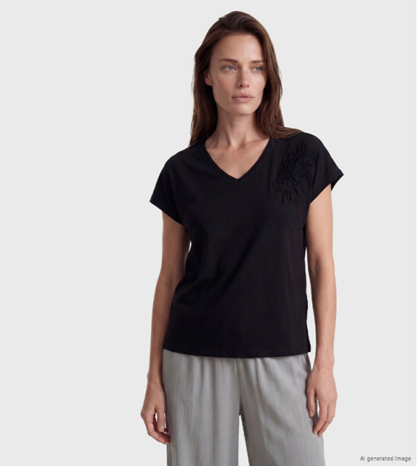 Embroidered V Neck Top