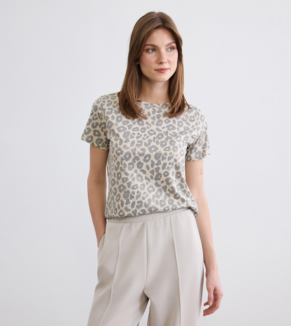 Leopard Print Short Sleeves Crew Neck T-Shirt
