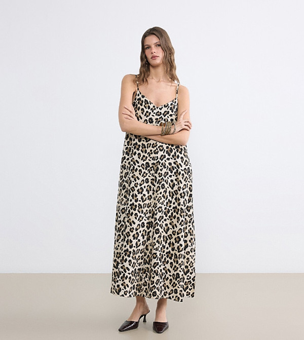 Leopard Print Strappy Midi Dress