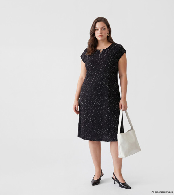Polka Dots Keyhole Neck A-Line Knee-Length Dress
