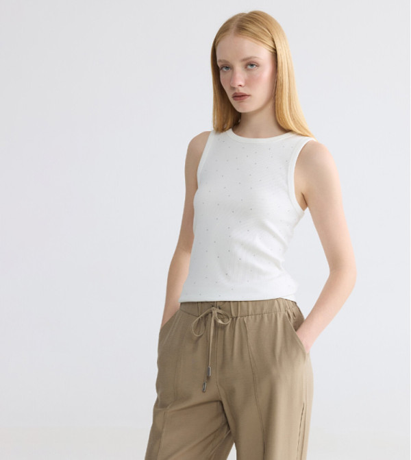 Embellished Crew Neck Tank Top