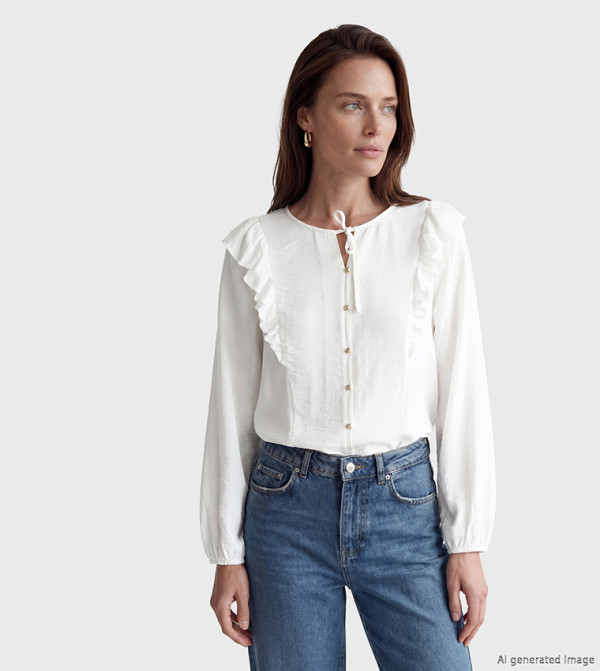 Solid Tie-Up Neck Long Sleeves Top