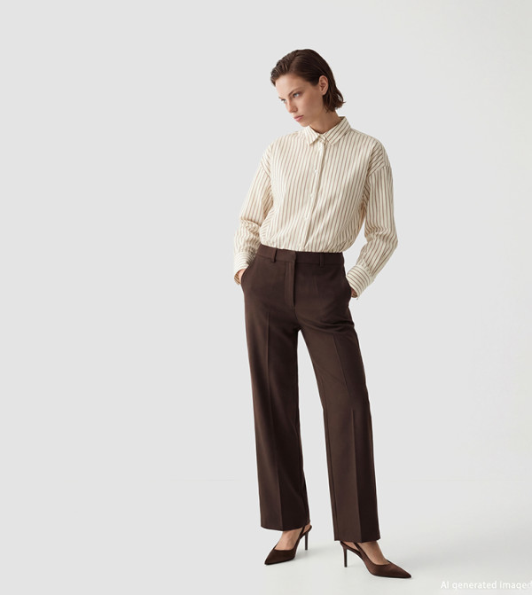 Solid High Rise Regular Fit Trousers