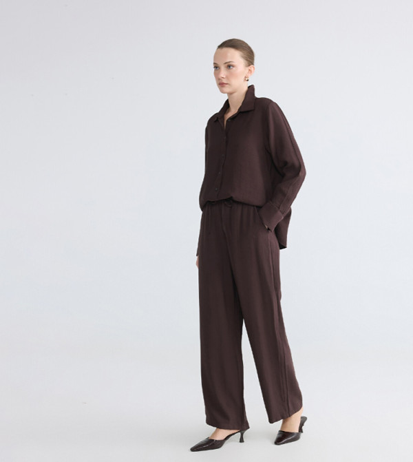 Textured Loose Fit Wide Leg Trousers