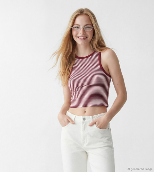 Striped Crew Neck Sleeveless Top
