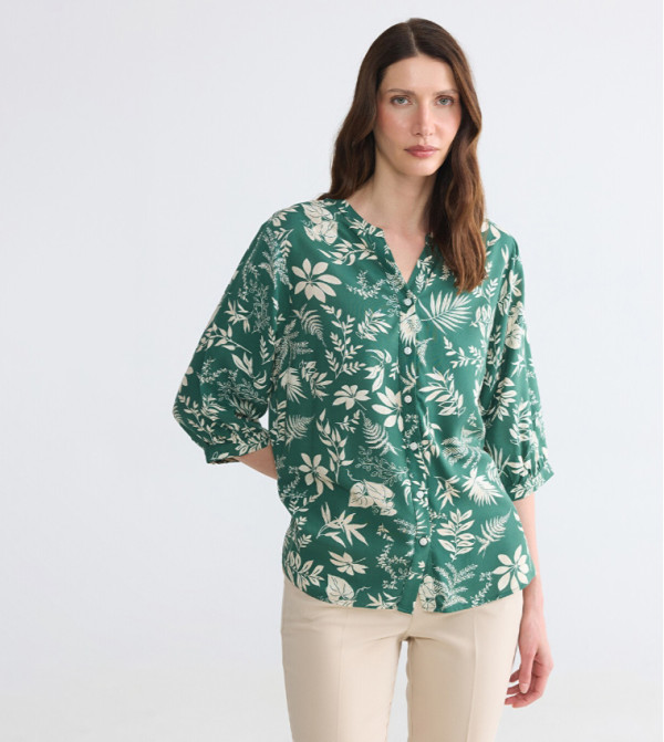 Tropical Printed 3/4 Sleeves Shirt